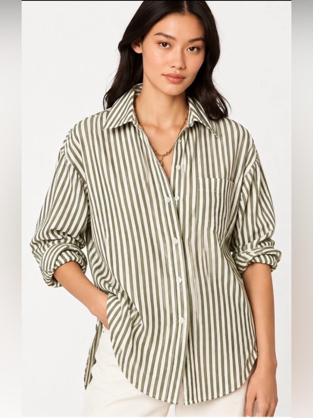Maeve by Anthropologie “The Bennet” Striped Button-Down Shirt, size Large. - Picture 2 of 5